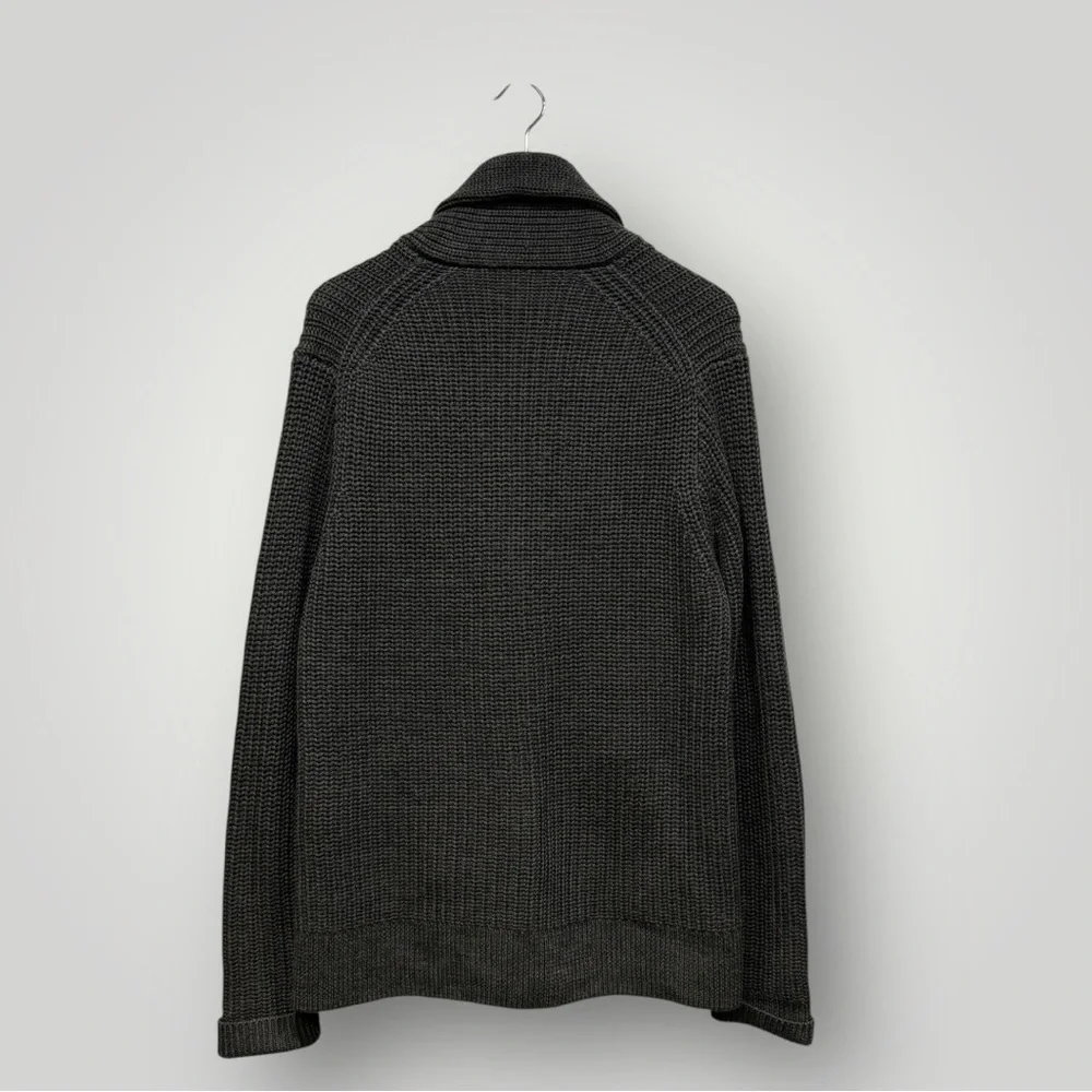 J. Crew Chunky 100% Wool Ribbed Toggle Closures Shawl Collar Cardigan Sz M Green